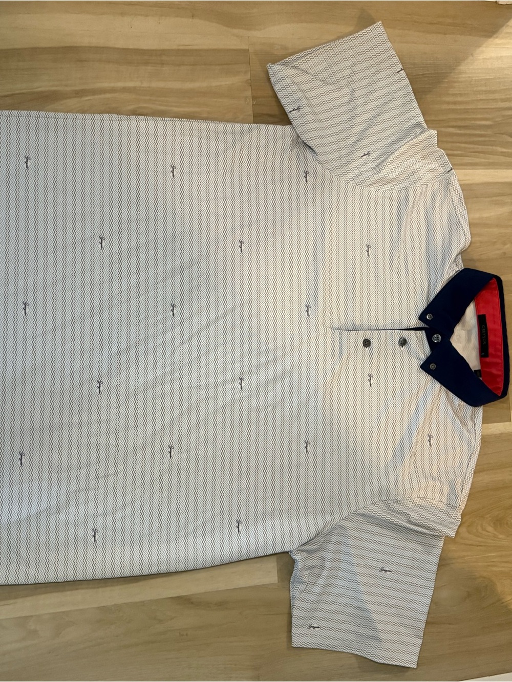 Greyson White Polo with Navy Collar and Red Inner Trim